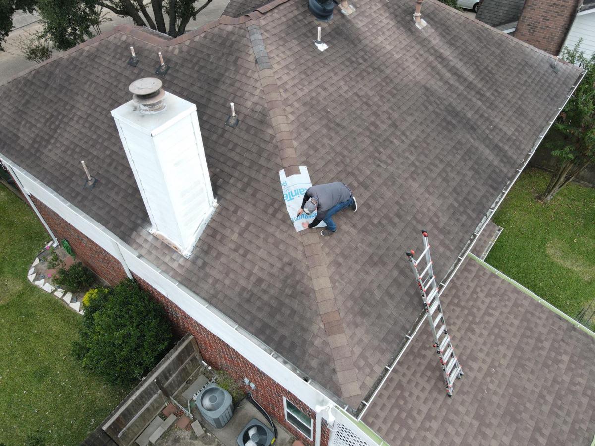 Professional roof installation in progress demonstrating Houston Strong Roofing expertise and attention to detail