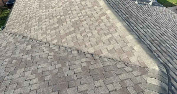 Hip ridge of a donated roof replacement in south Houston