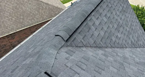 Hip and ridge cap detail on a replaced roof in 77064