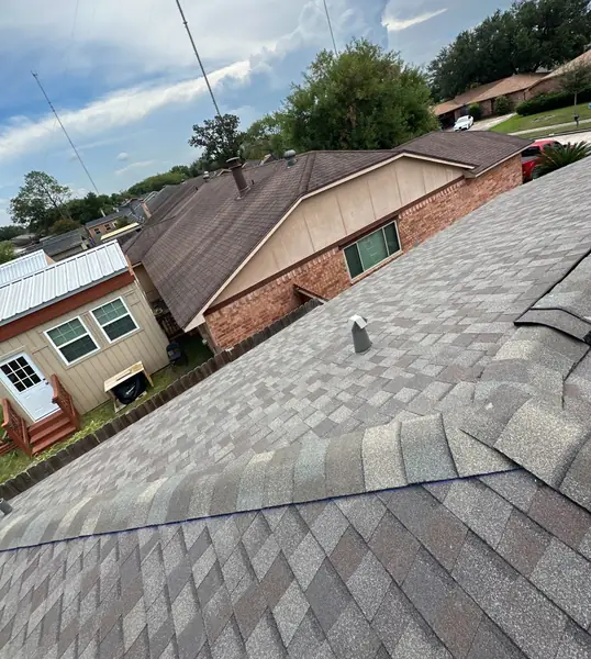 Hip ridge of a November 2024 roof replacement in Houston