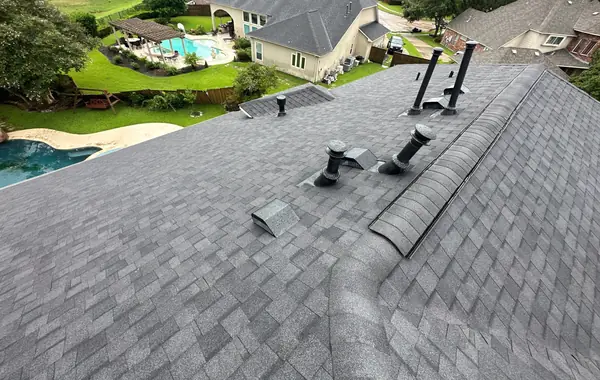 Side slope of a windstorm-nailed roof in League City