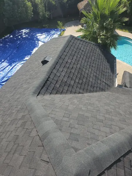 Front gable with fresh shingles in League City