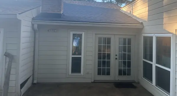 Rear patio door and the new roof overhead