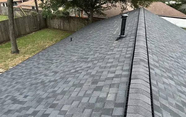 Ridge vent on a March 2024 roof replacement in Spring Branch