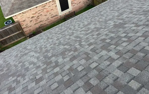 Hip ridge of an August 2026 roof replacement in Pearland