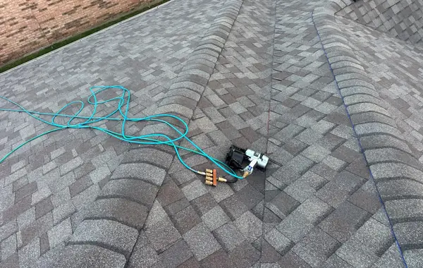 Ridge cap on a permitted roof replacement in Pearland, TX
