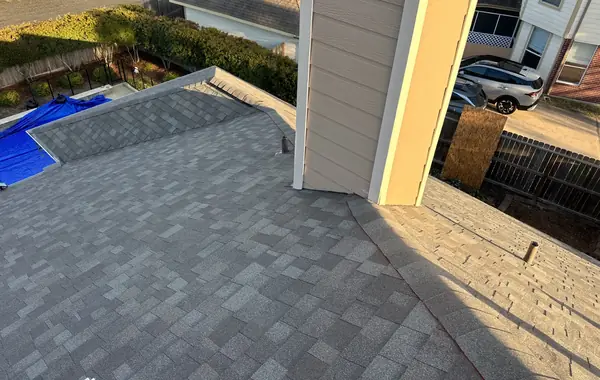 Hip lines and valley of the finished roof from above