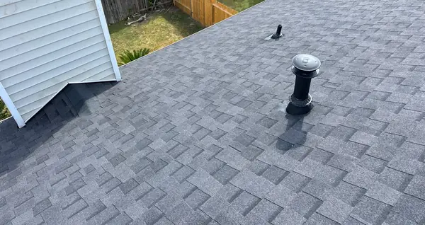 First-story slope of a new shingle roof in First Colony