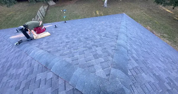 Rear hips and step-down section on the finished roof