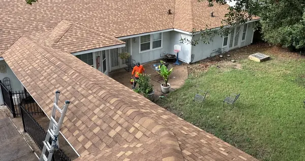 Hip ridge of an October 2024 roof replacement in north Houston