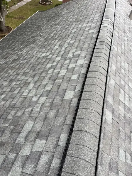 Ridge cap detail on a new Sugar Land roof