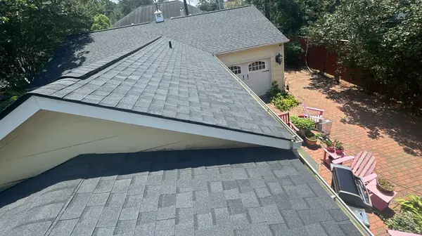 Hip ridge of a new impact-resistant roof in Houston