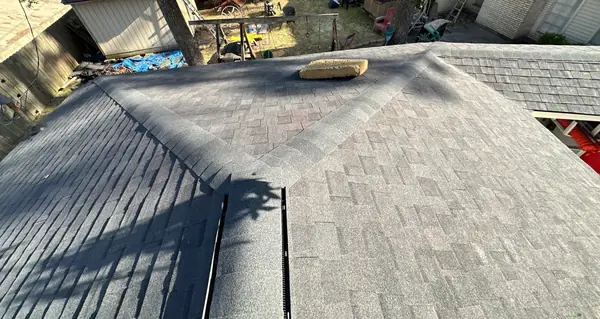 Ridge cap along the garage and main roof