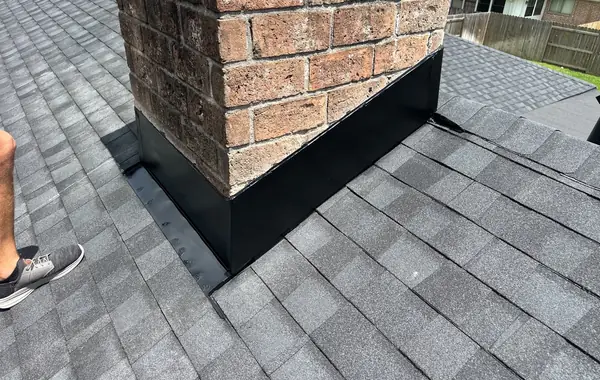 Brick chimney with new step and counter flashing