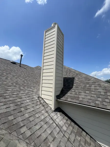 Hip ridge of a September 2025 roof replacement in Pearland