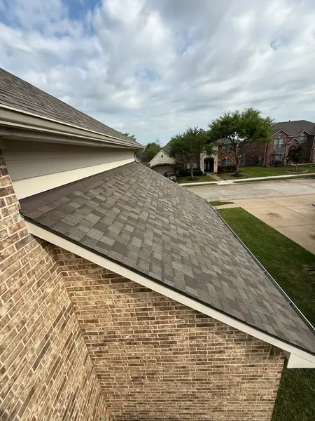 Garage gable with fresh shingles in Pearland, TX