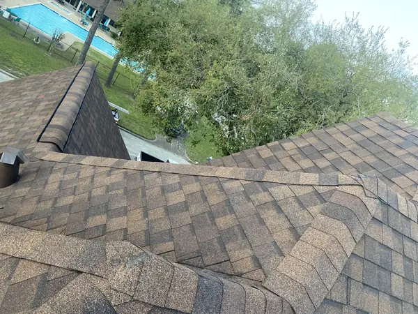 Hip ridge of a replaced roof in Inwood Forest, Houston