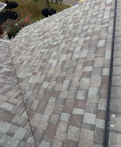 Hip ridge of a January 2026 roof replacement in Richmond