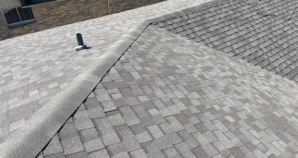 Ridge and valley of an April 2025 roof replacement in Houston, TX