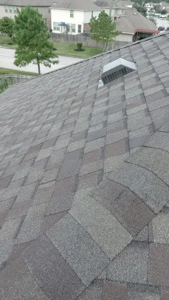 Hip ridge of a September 2024 storm restoration roof in Houston